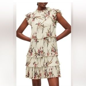 All Saints Antheia Dorada Floral Ecru White Tiered Mini Dress Size US 10 NWOT